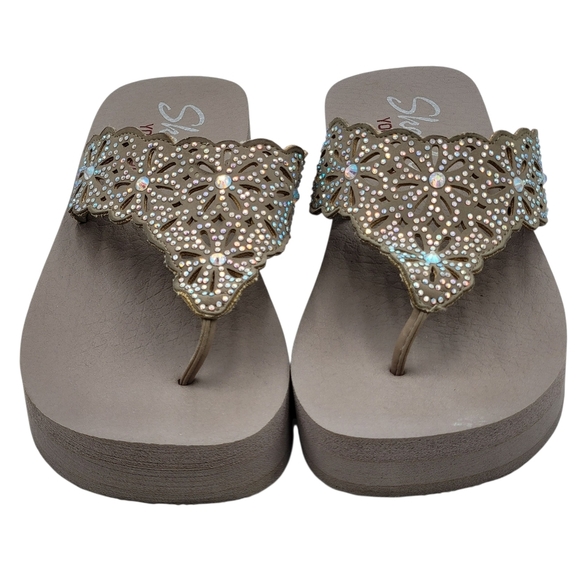 Skechers Vinyasa Pretty Thang Sandals Size 8 Taupe Iridescent Rhinestones Wedge - Picture 3 of 8